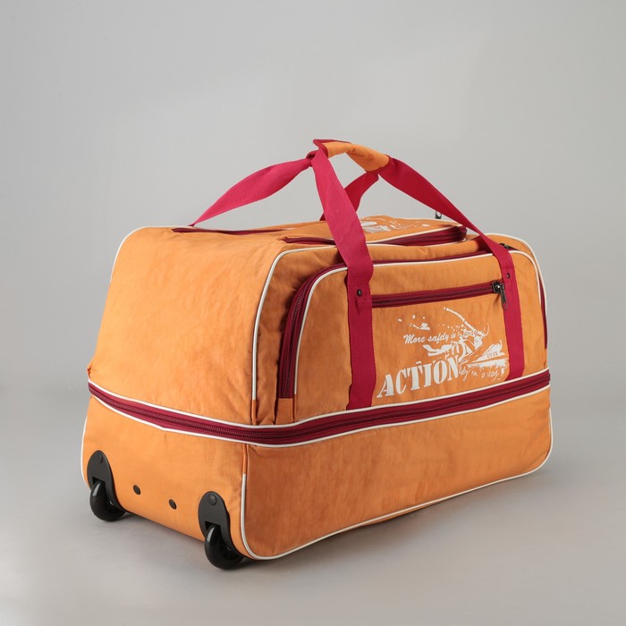 Сумка дорожная на колёсах, отдел на молнии, с расширением, 2 наружных кармана, цвет оранжевый