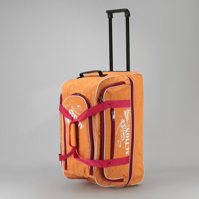 Сумка дорожная на колёсах, отдел на молнии, с расширением, 2 наружных кармана, цвет оранжевый