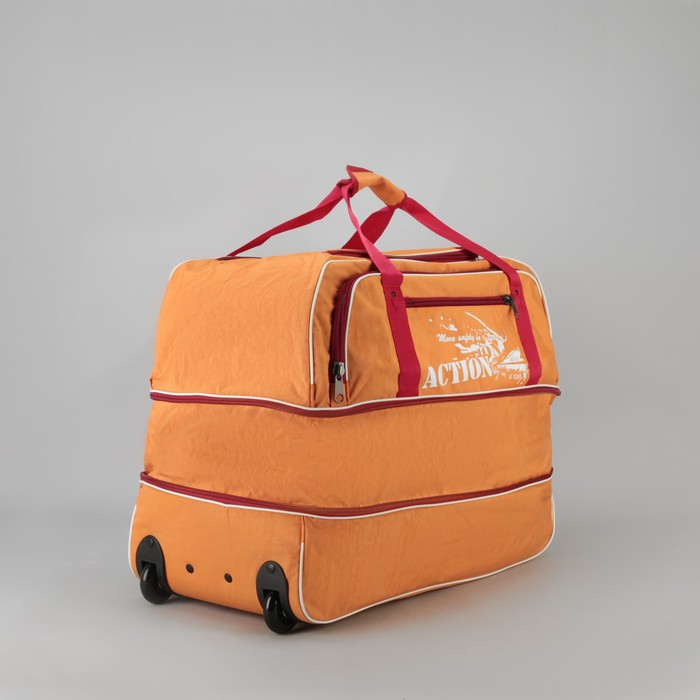 Сумка дорожная на колёсах, отдел на молнии, с расширением, 2 наружных кармана, цвет оранжевый