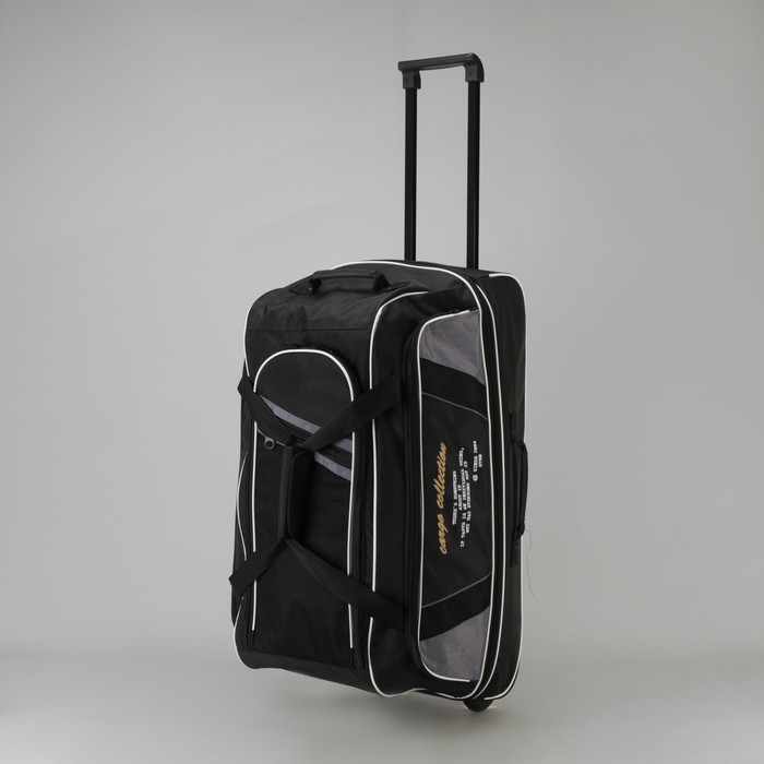 Сумка дорожная на колёсах, отдел на молнии, с расширением, наружный карман, цвет чёрный