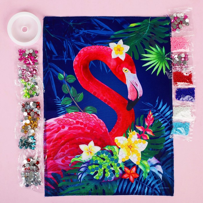 Вышивка стразами и бисером "Фламинго", 35*25 см