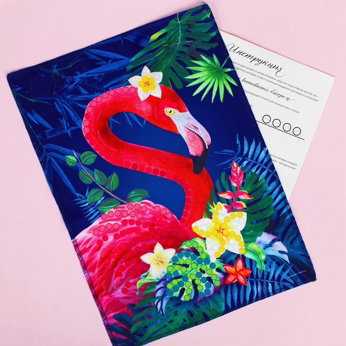 Вышивка стразами и бисером "Фламинго", 35*25 см