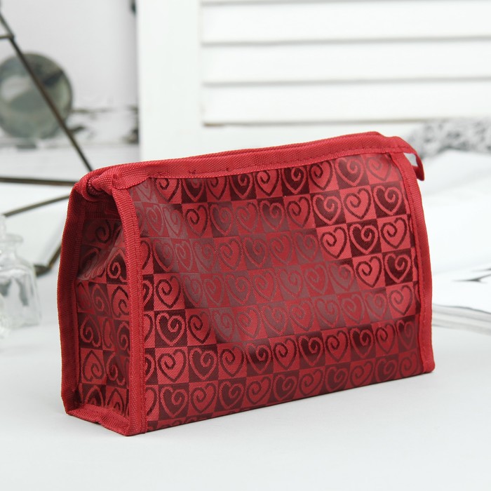 Косметичка "Сердечки", отдел на молнии, цвет бордовый