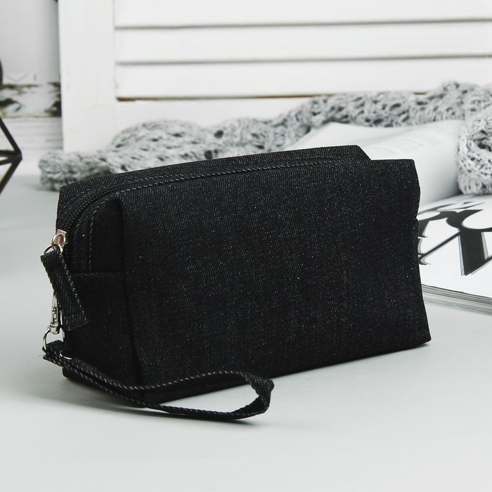 Косметичка дорожная "Джинс", отдел на молнии, ручка, цвет чёрный