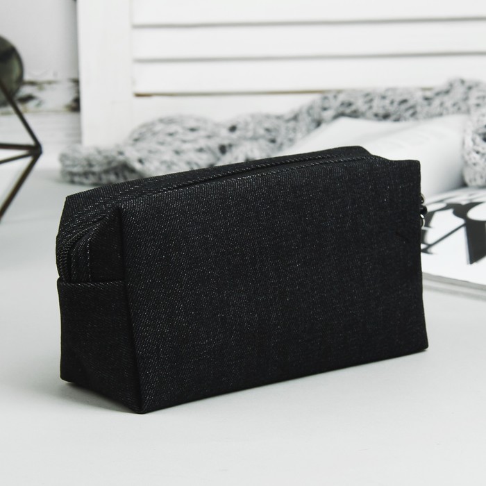 Косметичка дорожная "Джинс", отдел на молнии, ручка, цвет чёрный