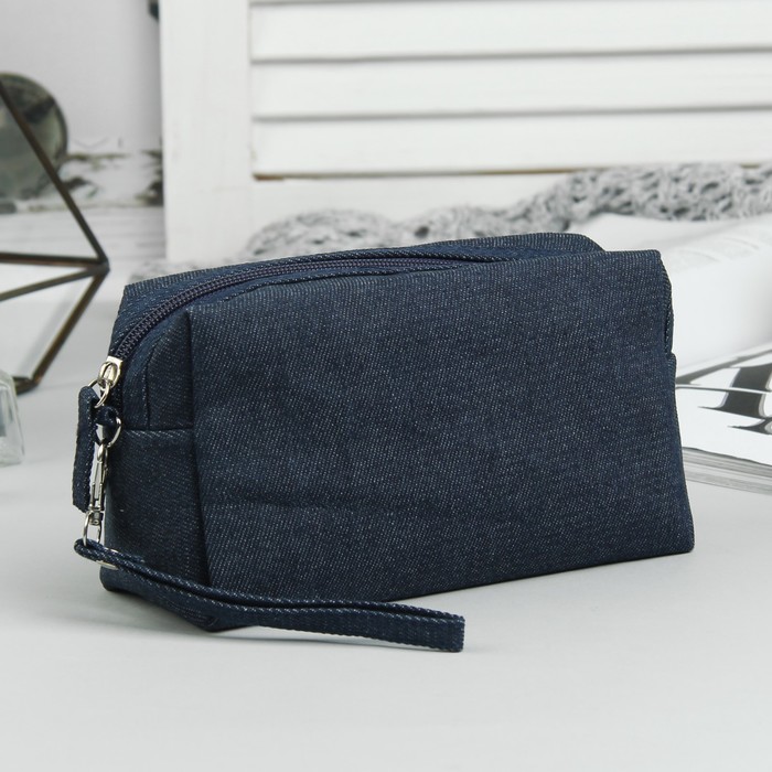 Косметичка дорожная "Джинс", отдел на молнии, ручка, цвет синий