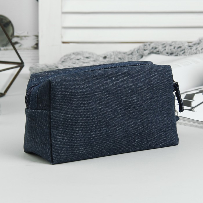 Косметичка дорожная "Джинс", отдел на молнии, ручка, цвет синий