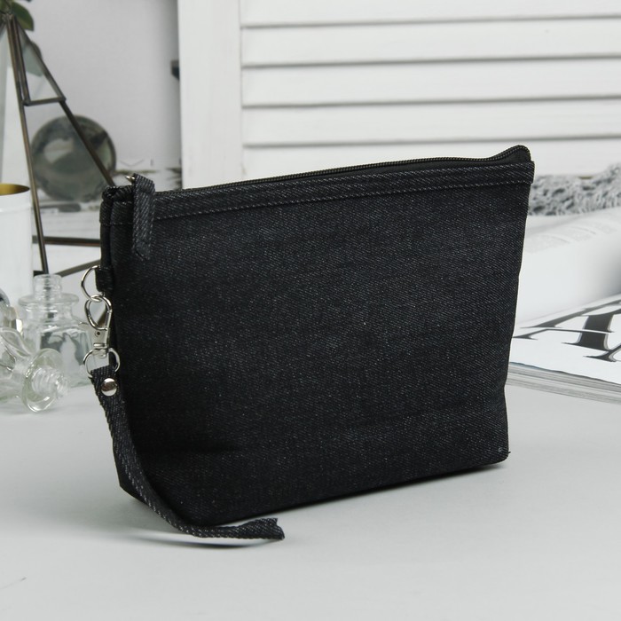 Косметичка-сумочка "Джинс", отдел на молнии, ручка, цвет чёрный