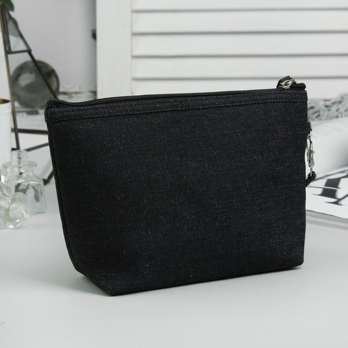 Косметичка-сумочка "Джинс", отдел на молнии, ручка, цвет чёрный