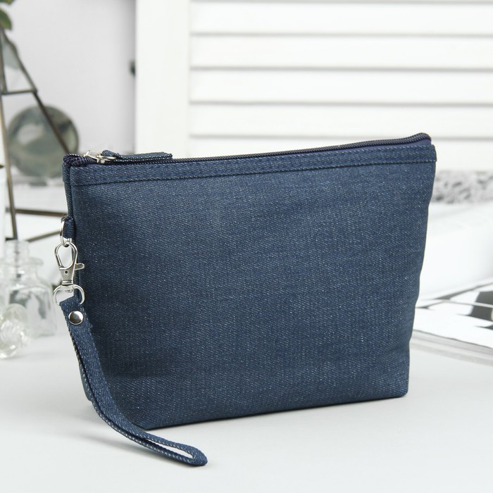 Косметичка-сумочка "Джинс", отдел на молнии, ручка, цвет синий