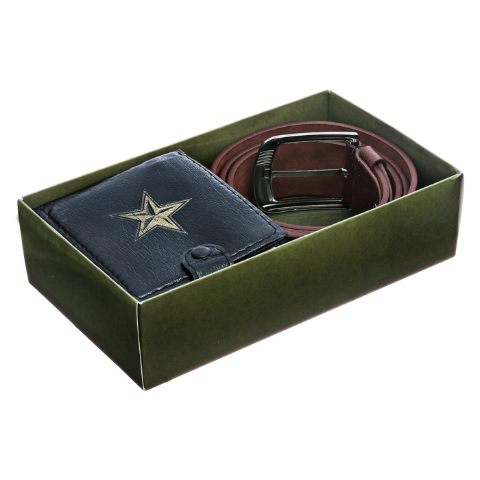 Подарочный набор "23 февраля": ремень и кошелек, экокожа