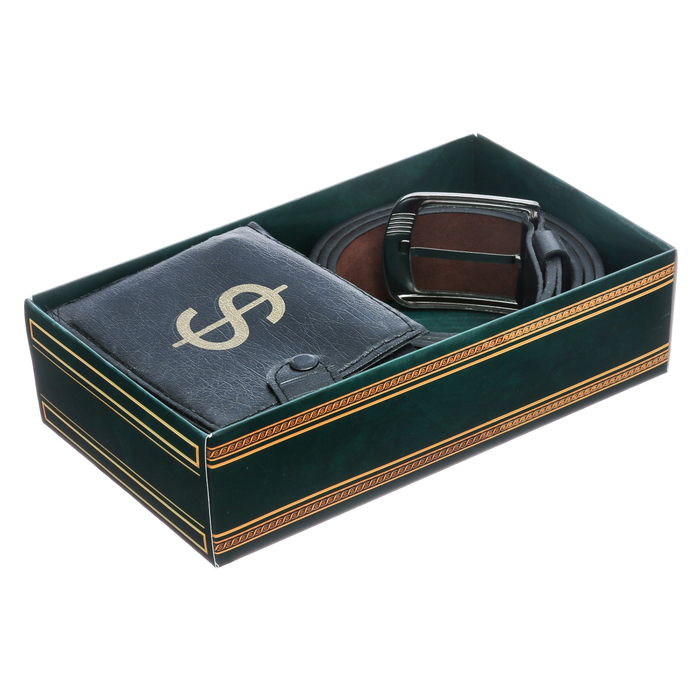 Подарочный набор "Больших побед": ремень и кошелек, экокожа