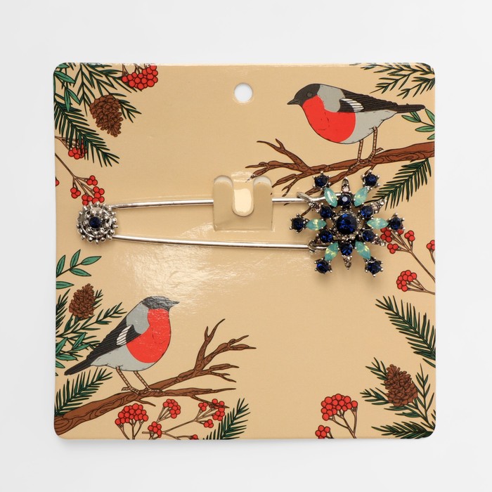 Булавка "Снежинка" оригинальная, 7,5см, цвет синий в черненом серебре