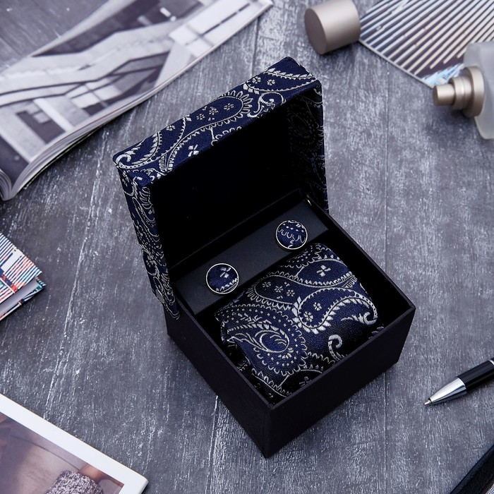 Набор мужской "Стиль" галстук 145*5см, запонки, турецкий огурец, цвет темно-серый