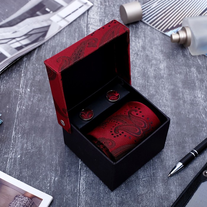 Набор мужской "Стиль" галстук 145*5см, запонки, турецкий огурец, цвет бордовый