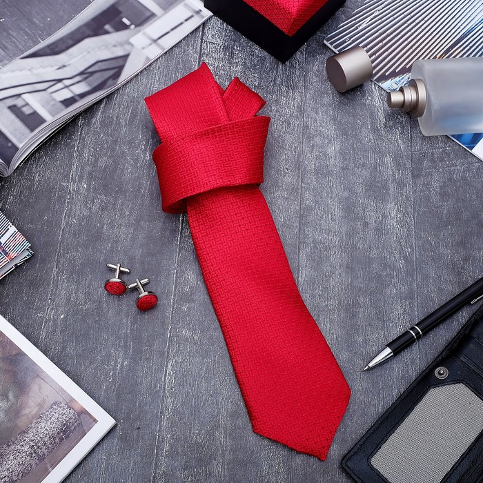 Набор мужской "Стиль" галстук 145*5см, запонки, зерна, цвет красный