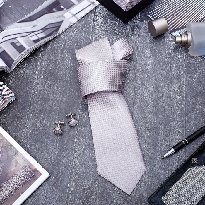 Набор мужской "Стиль" галстук 145*5см, запонки, крапинка, цвет серо-розовый