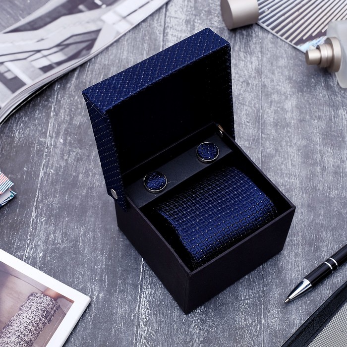 Набор мужской "Стиль" галстук 145*5см, запонки, крапинка, цвет сине-серебристый