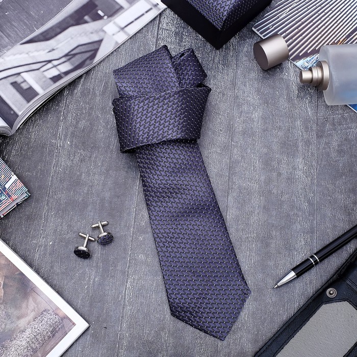 Набор мужской "Стиль" галстук 145*5см, запонки, ромб, цвет серо-серебристый