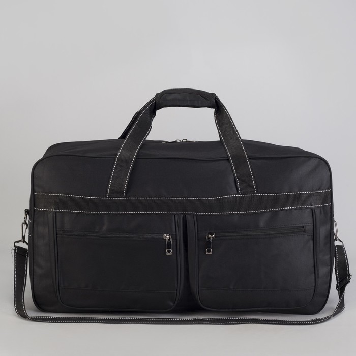 Сумка дорожная, отдел на молнии, 2 наружных кармана, длинный ремень, цвет чёрный