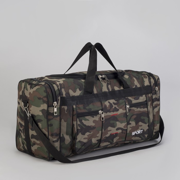 Сумка спортивная "Камуфляж", отдел на молнии, 4 наружных кармана, длинный ремень, принт милитари
