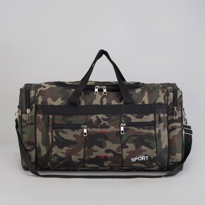 Сумка спортивная "Камуфляж", отдел на молнии, 4 наружных кармана, длинный ремень, принт милитари