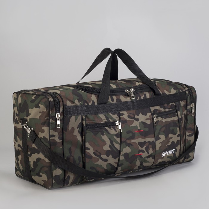 Сумка спортивная "Камуфляж", отдел на молнии, 4 наружных кармана, длинный ремень, принт милитари