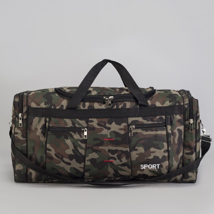Сумка спортивная "Камуфляж", отдел на молнии, 4 наружных кармана, длинный ремень, принт милитари