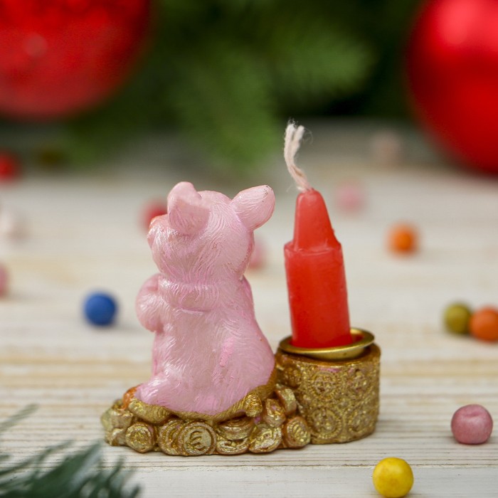 Сувенир полистоун "Хрюшка со свечкой на деньгах" 5х5х3 см