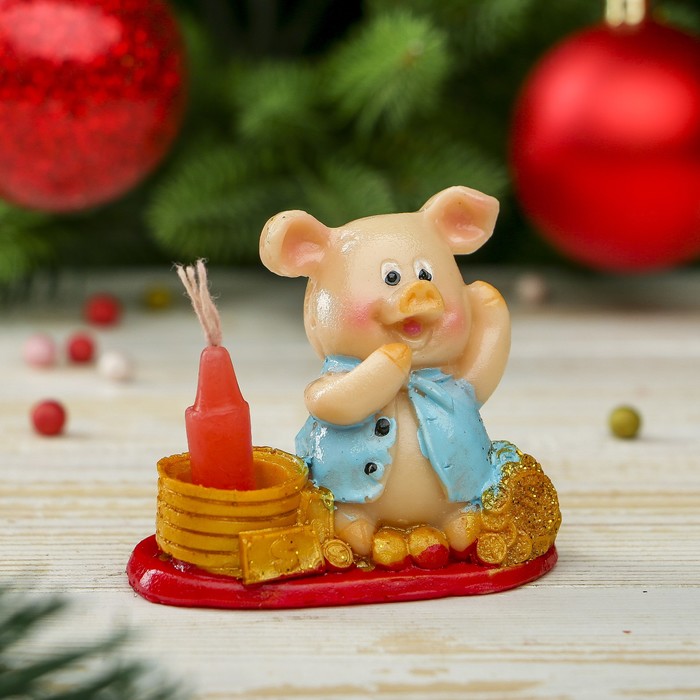 Сувенир полистоун со свечой "Денежная свинка" МИКС 6,3х7,7х4,3 см