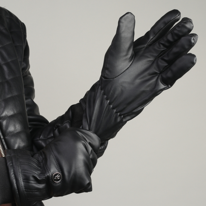 Перчатки мужские безразмерные, подклад искусственный мех, цвет чёрный