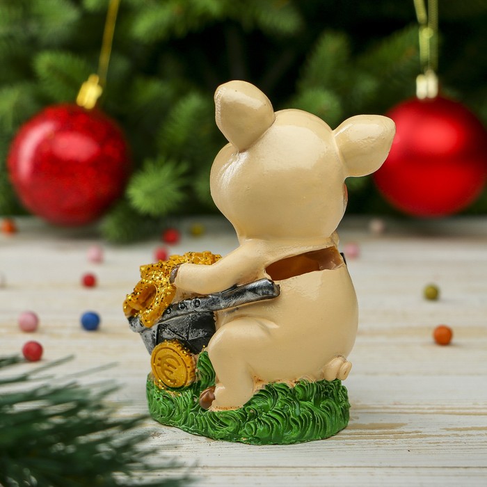 Копилка полистоун "Поросёнок с тележкой золота" МИКС 11,3х7,5х5,3 см