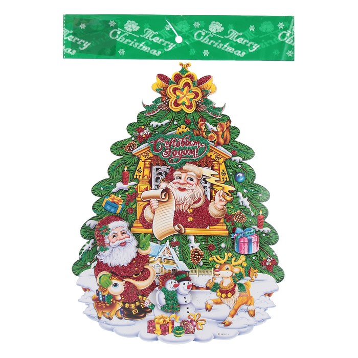 Плакат "Ёлочка" дед мороз в окошке 38,5*51 см