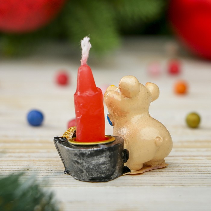 Сувенир полистоун "Хрюшка со свечкой и монетками" 3,5х3х3,7 см