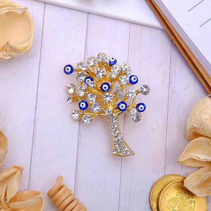 Брошь-оберег "Денежная", цвет бело-синий в золоте