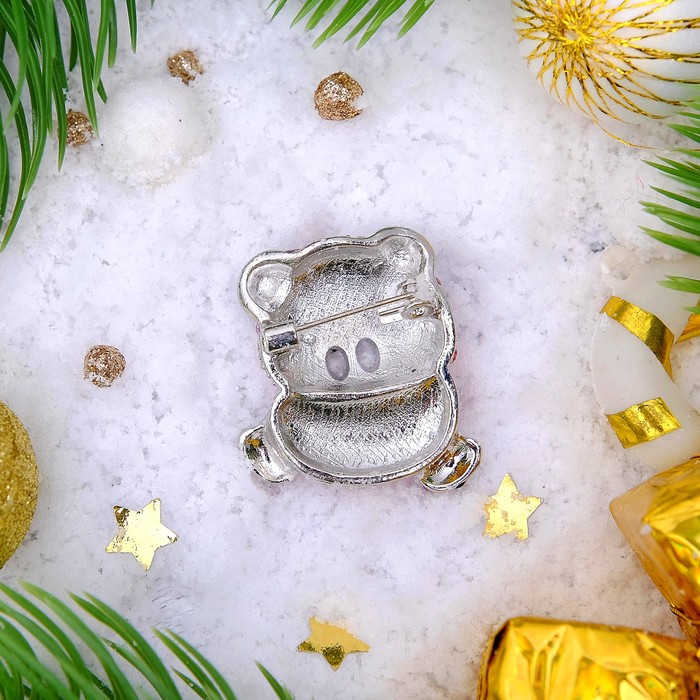 Брошь "Новогодняя сказка" поросенок, цвет розовый в серебре