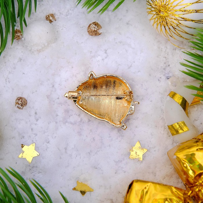 Брошь "Новогодняя сказка" хрюша-толстуша, цвет коричнево-желтый в золоте