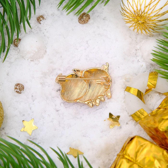 Брошь "Новогодняя сказка" поросюша, цвет розово-черный в золоте