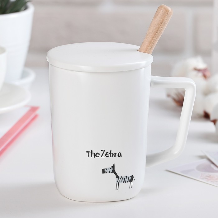 Кружка 400 мл "Сафари", с крышкой и ложкой, рисунок МИКС