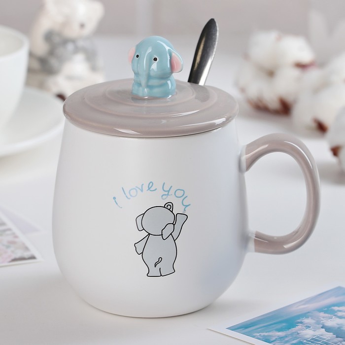 Кружка 400 мл "Дамбо", с крышкой и ложкой, рисунок МИКС