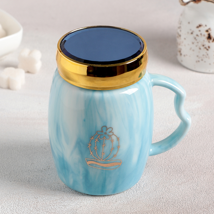 Кружка 550 мл "Кактус", с крышкой, цвет и рисунок МИКС