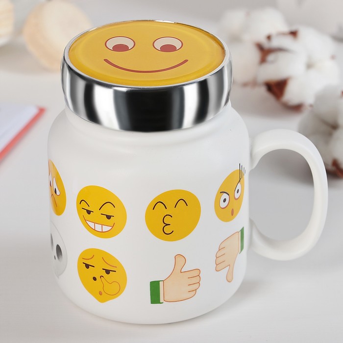 Кружка 500 мл "Смайл", с крышкой, рисунок МИКС