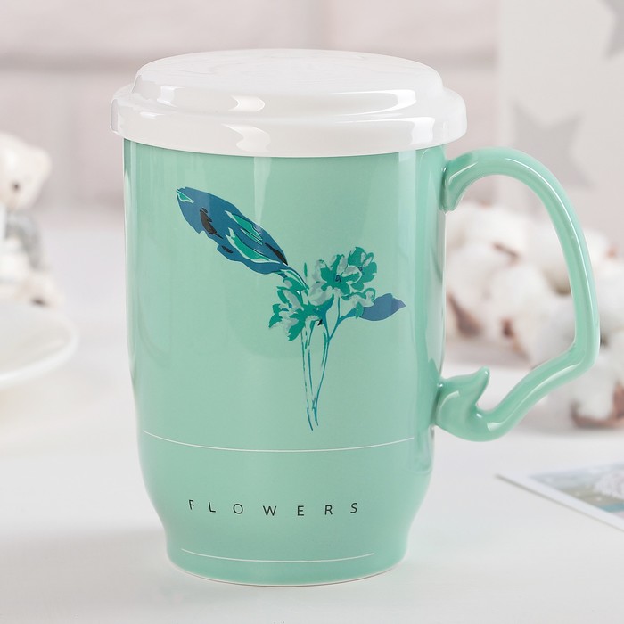 Кружка 500 мл "Гербарий", с крышкой и ситом, цвет и рисунок МИКС