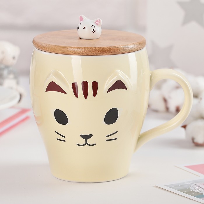 Кружка 500 мл "Барсик", с крышкой и ложкой, рисунок МИКС