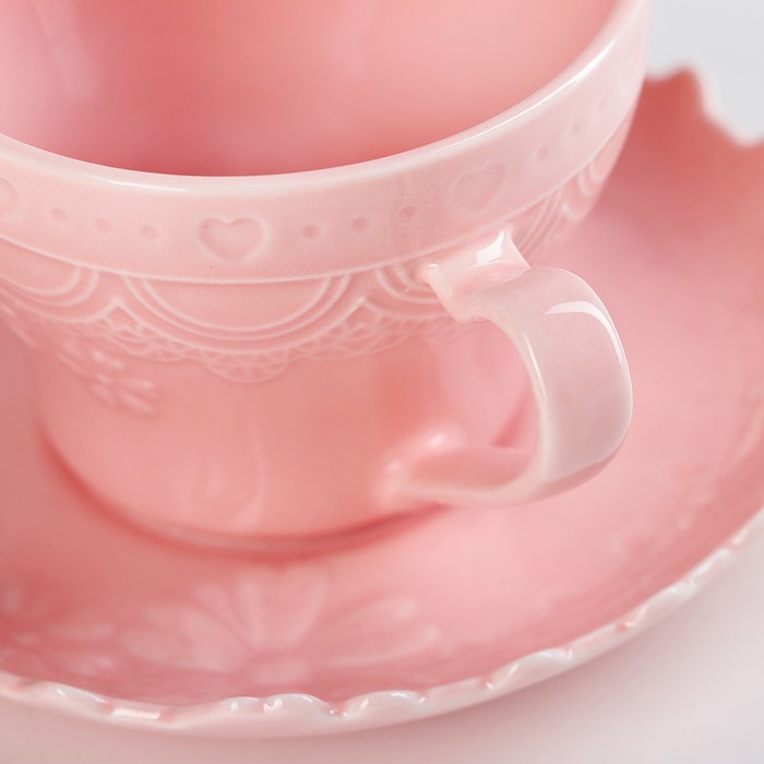 Чайная пара 200 мл "Романтика", блюдце 13 см, цвет розовый