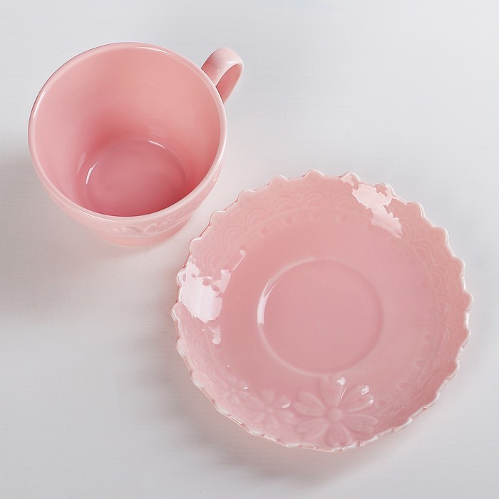 Чайная пара 200 мл "Романтика", блюдце 13 см, цвет розовый