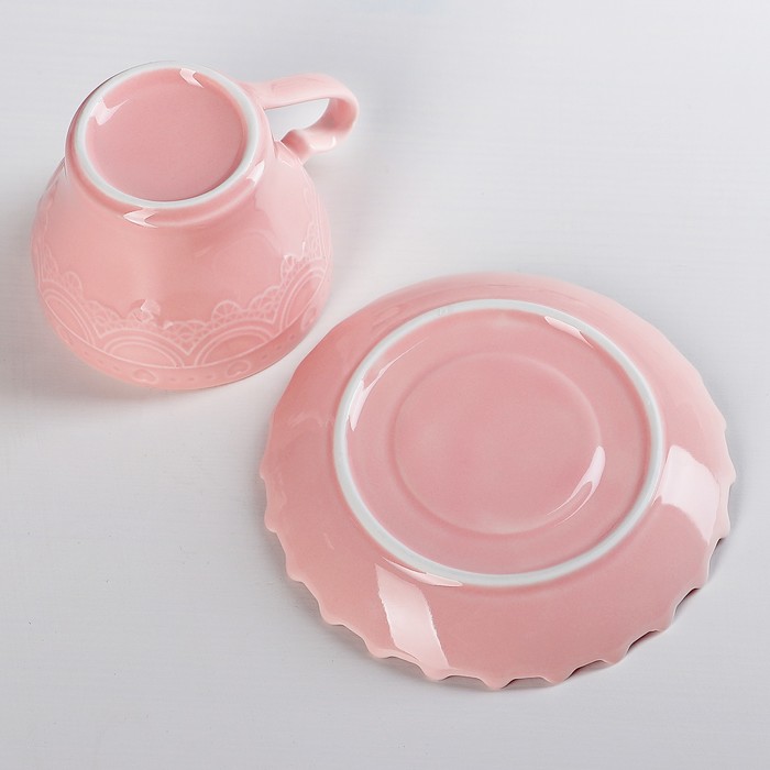 Чайная пара 200 мл "Романтика", блюдце 13 см, цвет розовый