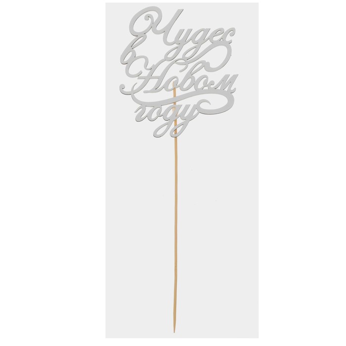 Топпер деревянный "Чудес в Новом году!"цвет белый, на палочке Тнг25-05-03