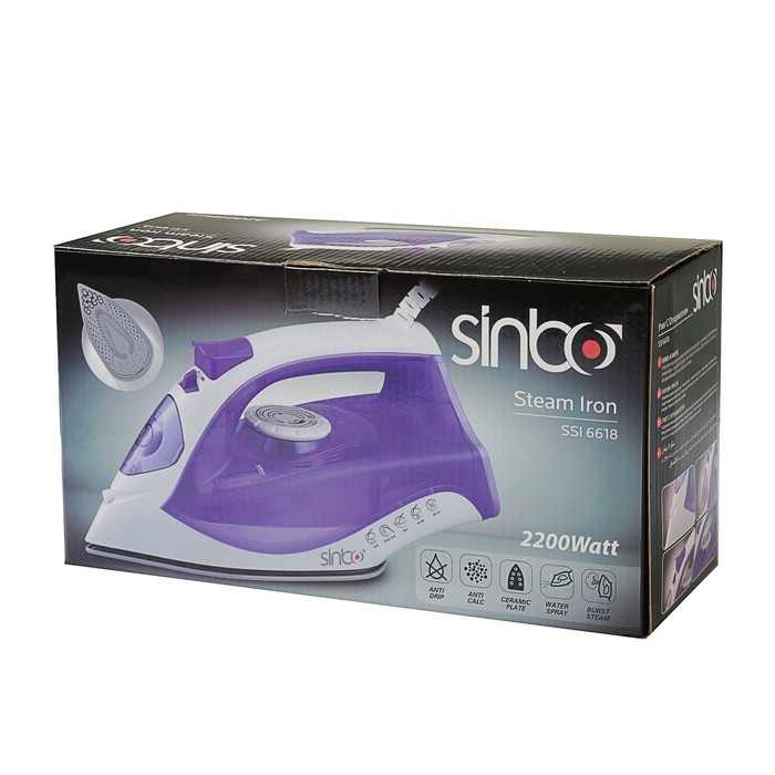 Утюг Sinbo SSI 6618, 2200 Вт, керамическое покрытие, подача пара, фиолетовый