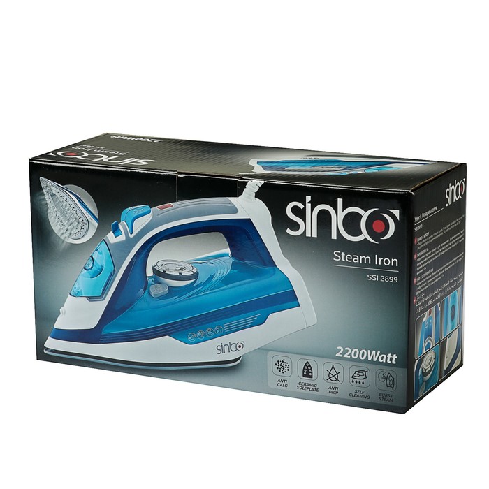 Утюг Sinbo SSI 2899, 2200 Вт, керамическое покрытие, подача пара, синий